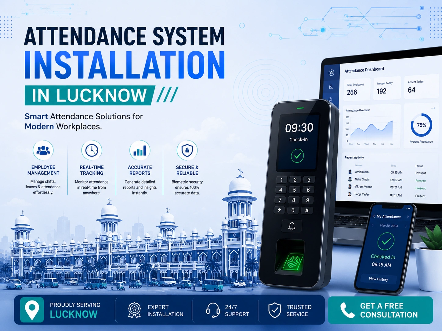 Biometric Fingerprint Attendance System Installation in Shaheed Path Lucknow